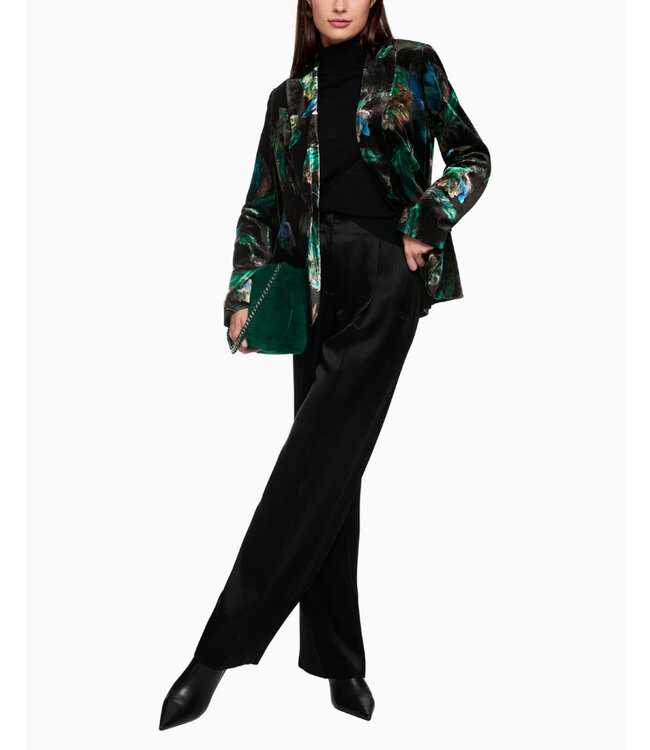 MARC CAIN Blazer en velours avec imprimé plumes et détails en fourrure