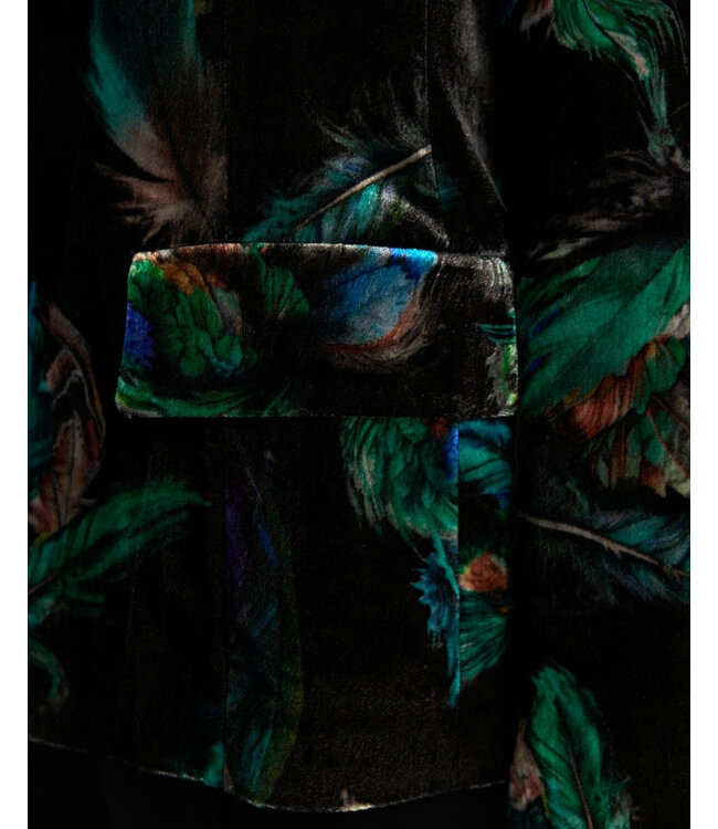 MARC CAIN Velvet Blazer with Feather Print & Fur Detail