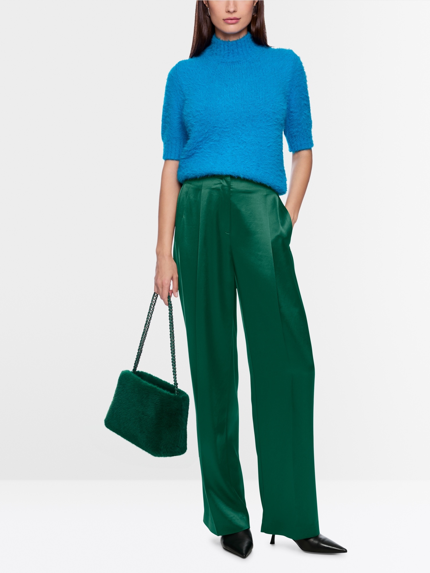 WASCO satin trousers with wide cut
