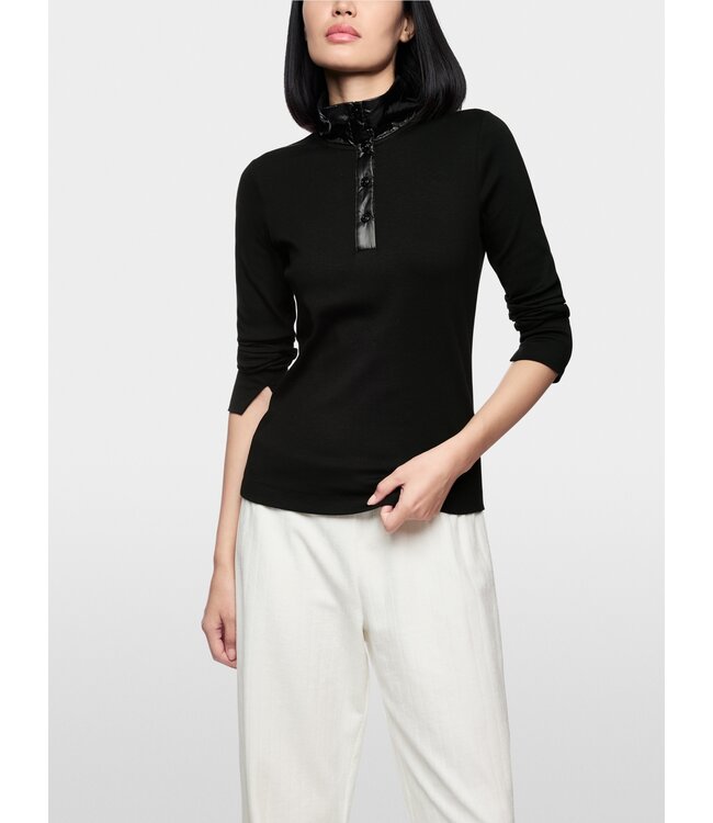 MARC CAIN Ribbed shirt with shiny collar