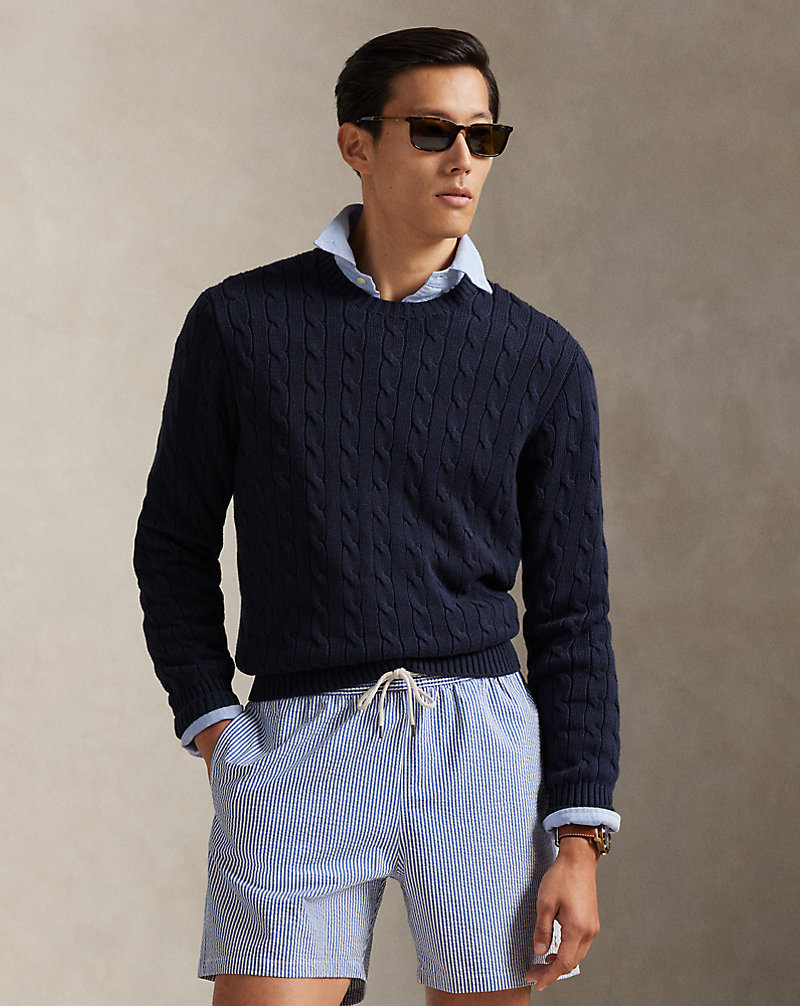 Cable-Knit Cotton Crewneck Sweater