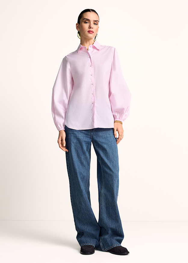 Poplin Blouse with Balloon Sleeves