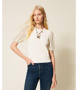 TWINSET Short Sleeve Jumper with Lace