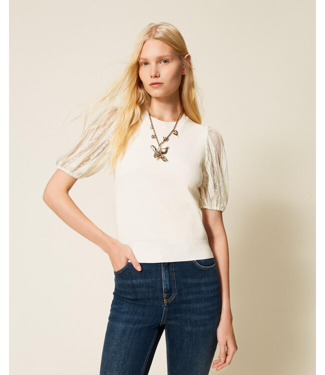 TWINSET Short Sleeve Jumper with Lace