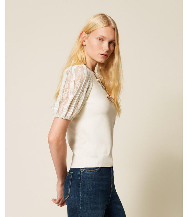 TWINSET Short Sleeve Jumper with Lace