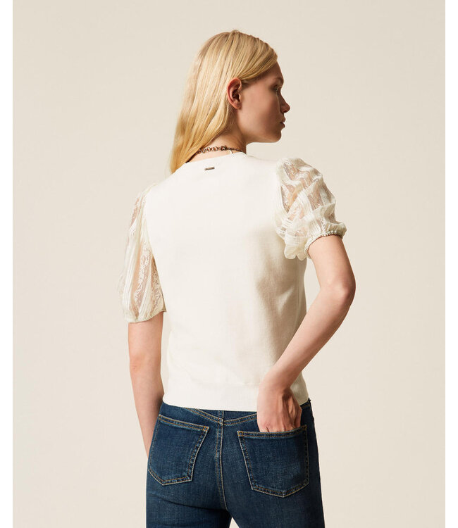 TWINSET Short Sleeve Jumper with Lace