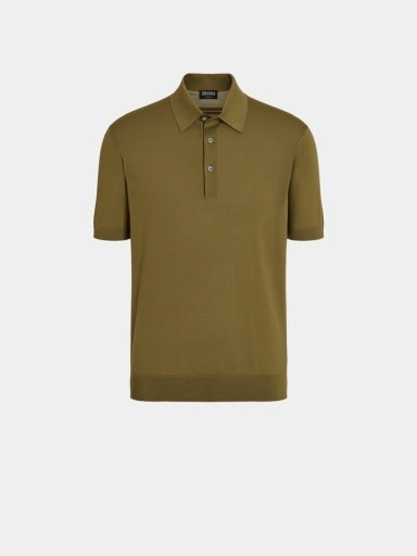 Olive Green Wool Polo Shirt