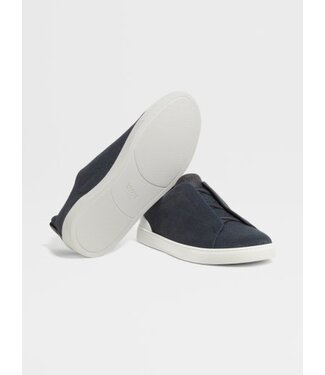 ZEGNA Sneakers Triple Stitch™ en cuir de daim bleu marine