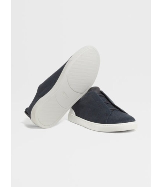 ZEGNA Navy Blue Deerskin Triple Stitch™ Sneakers