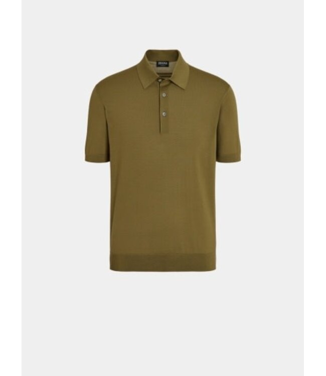 ZEGNA Olive Green Wool Polo Shirt