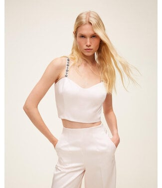 TWINSET Cropped Duchesse Top with Embroidered Straps