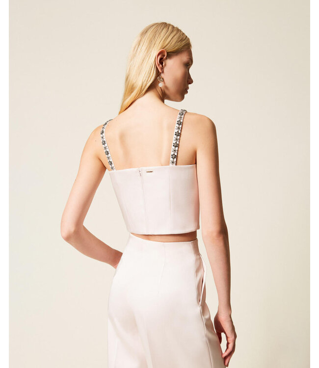 TWINSET Cropped Duchesse Top with Embroidered Straps