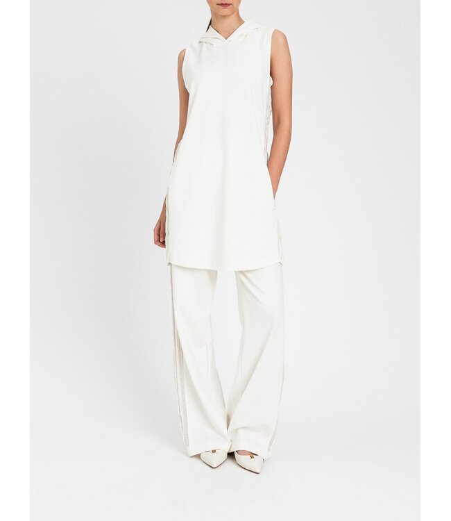 TWINSET Jupe Classique Plissée en Mélange de Viscose avec Dentelle