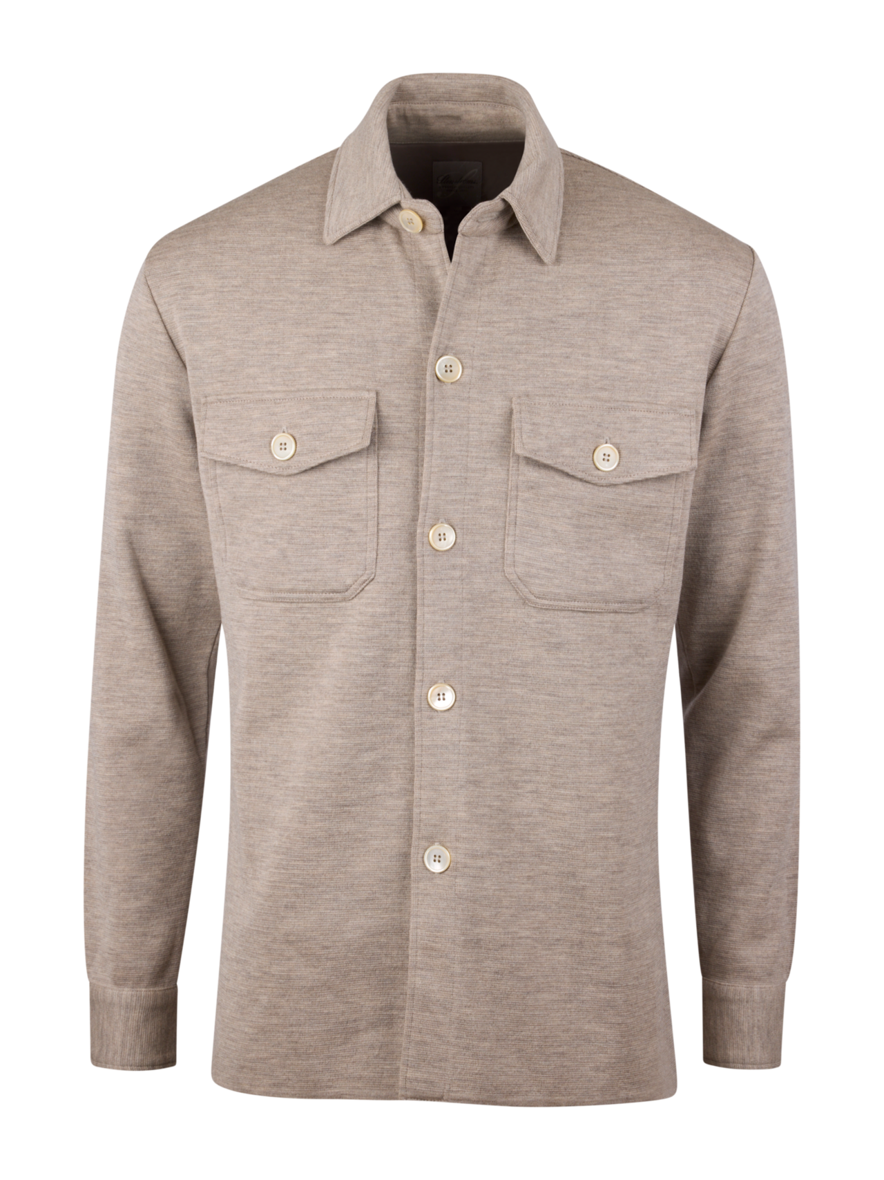 Beige Knitted Merino Wool Overshirt