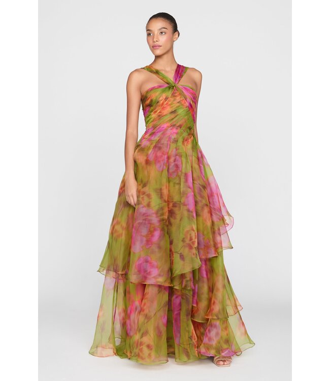 Theia Rosalinda Twisted Halter Gown