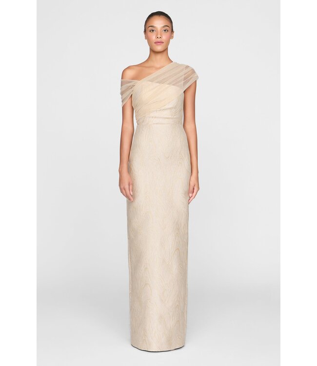 Theia Zara Draped Shawl Column Dress