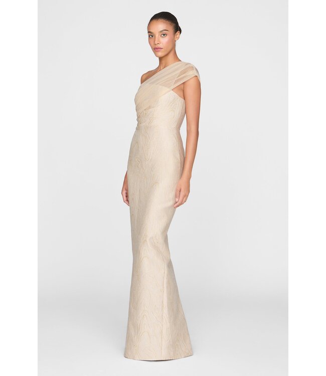 Theia Zara Draped Shawl Column Dress