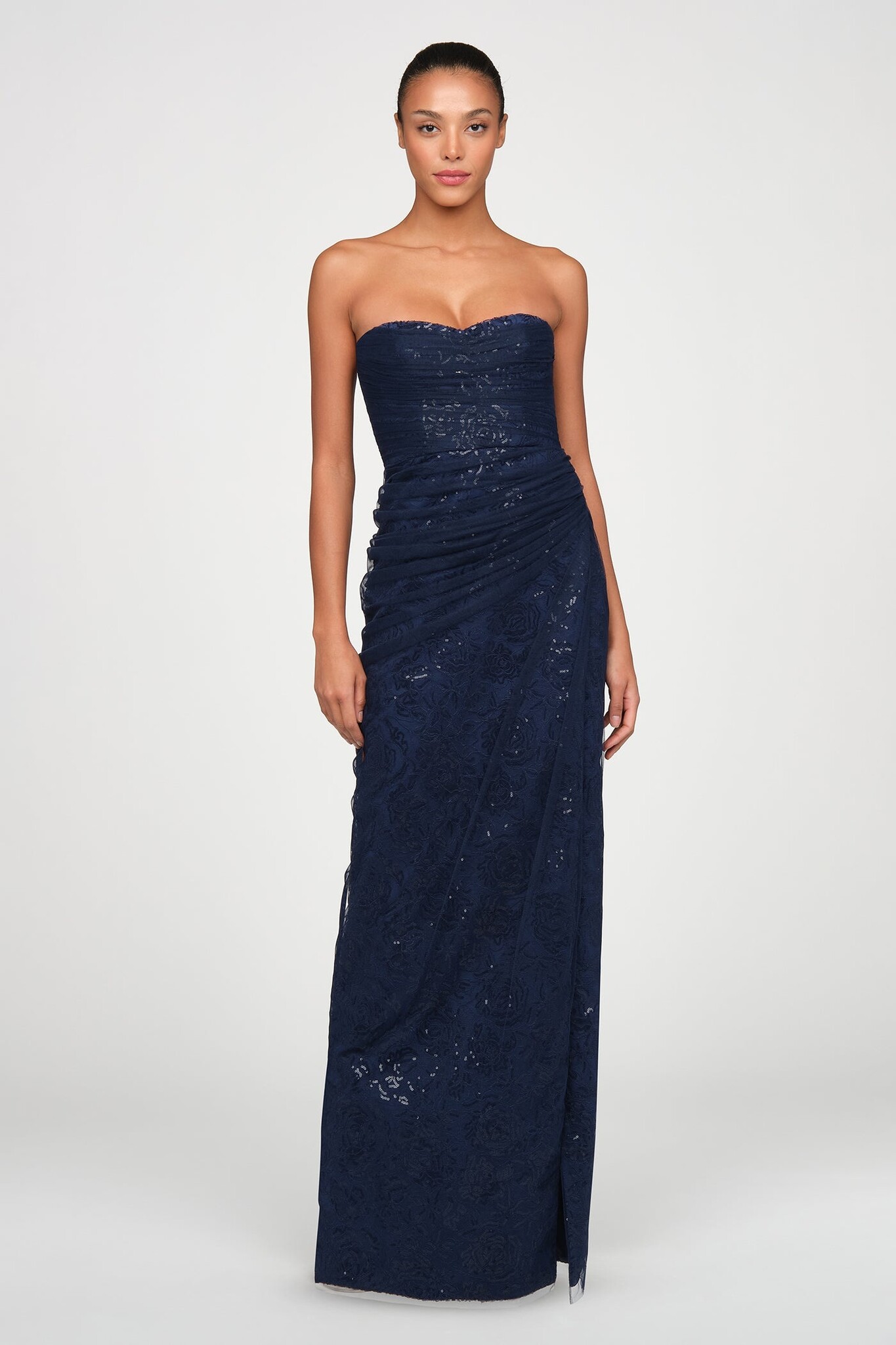 Mal Beaded Lace Strapless Gown