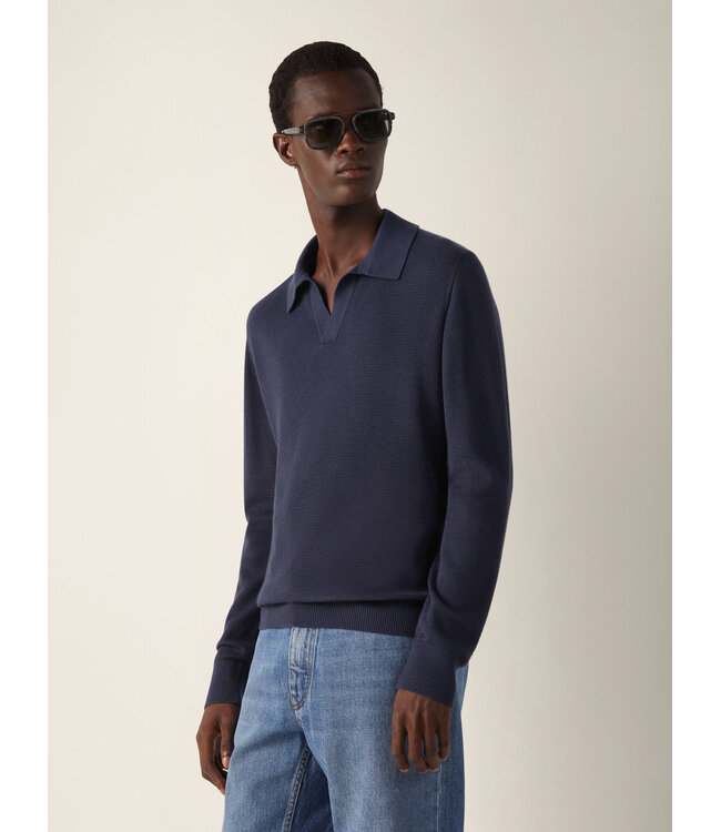 ZEGNA Polo bleu indigo foncé en cachemire et soie