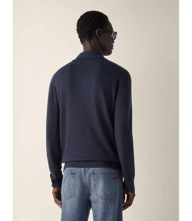 ZEGNA Polo bleu indigo foncé en cachemire et soie