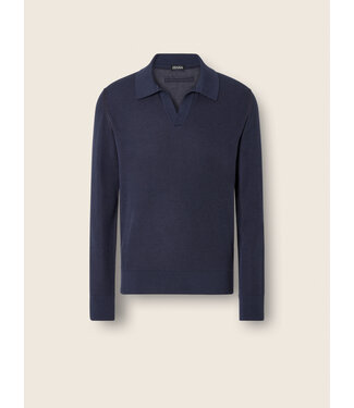 ZEGNA Polo bleu indigo foncé en cachemire et soie