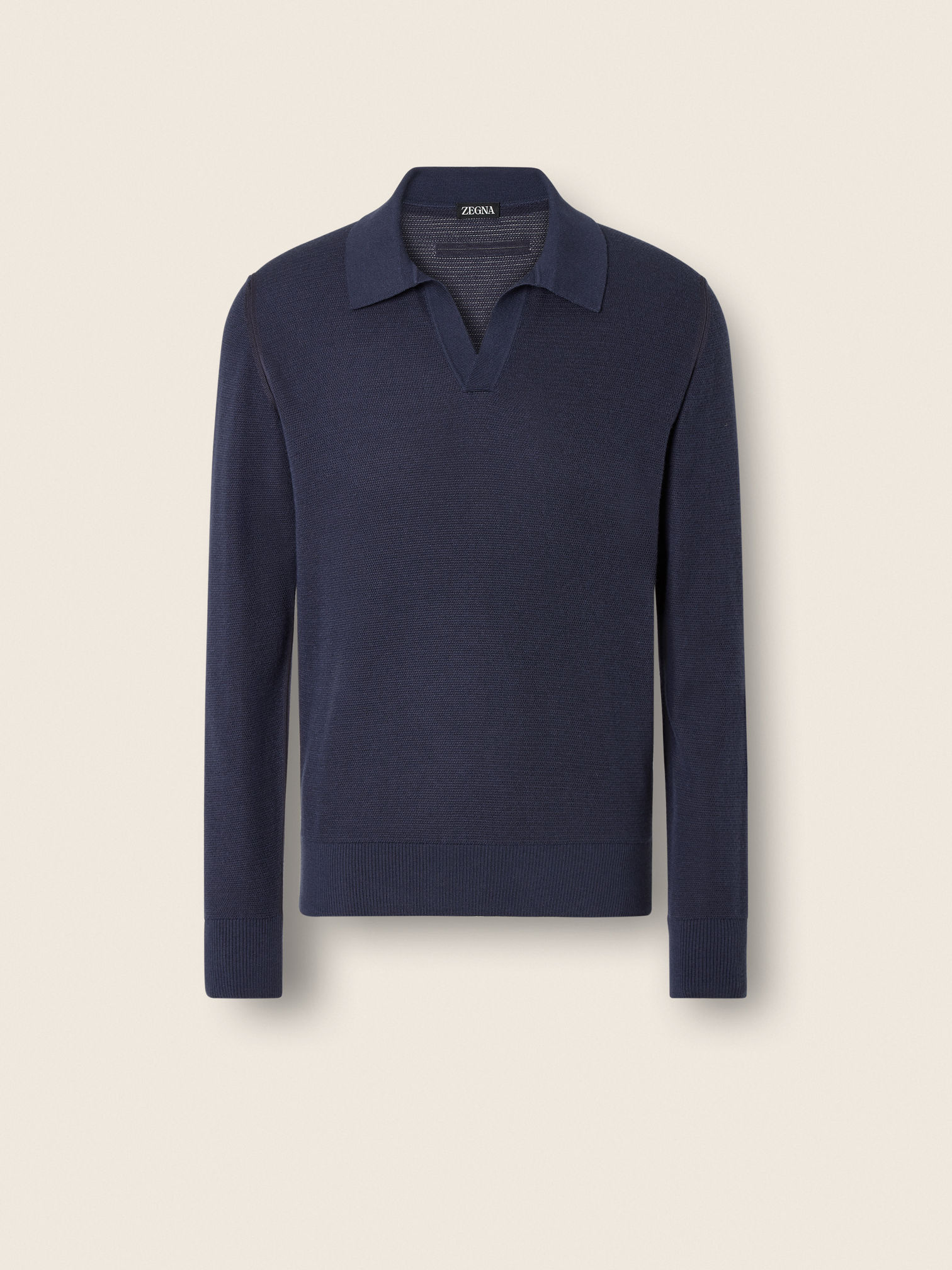 Dark Indigo Blue Cashmere and Silk Polo Shirt