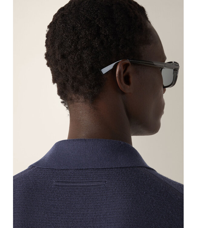 ZEGNA Polo bleu indigo foncé en cachemire et soie