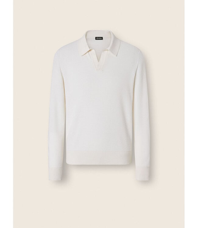 ZEGNA Dark Indigo Blue Cashmere and Silk Polo Shirt