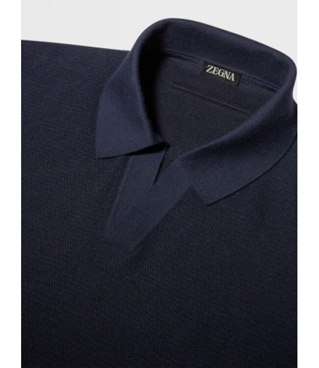 ZEGNA Dark Indigo Blue Cashmere and Silk Polo Shirt