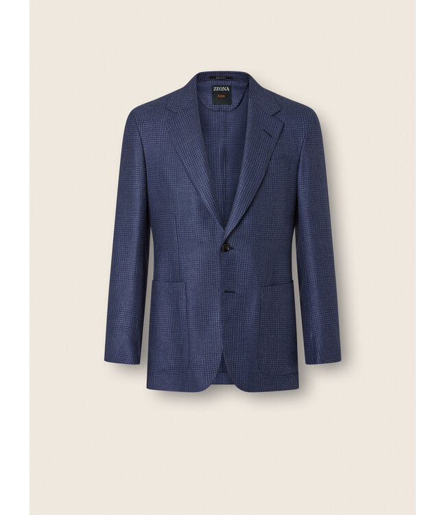 ZEGNA Veste bleue en cachemire, soie et lin