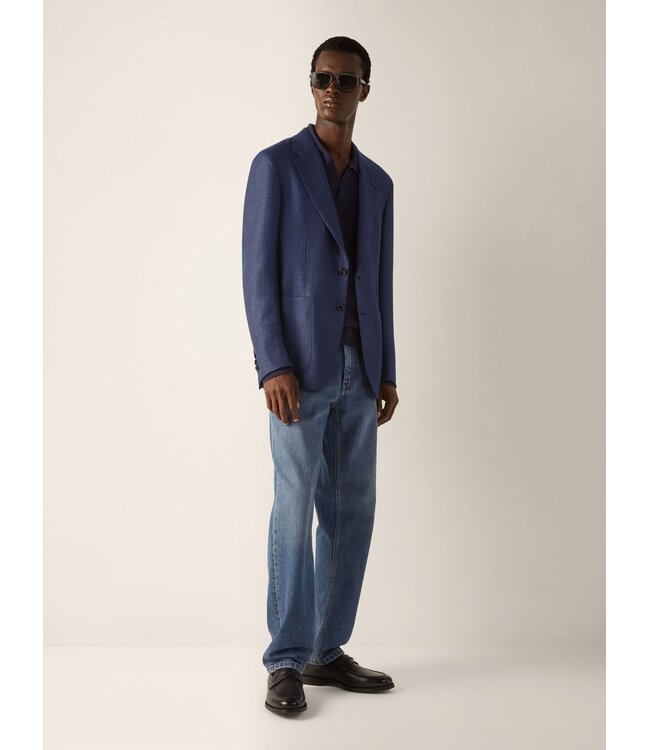 ZEGNA Veste bleue en cachemire, soie et lin