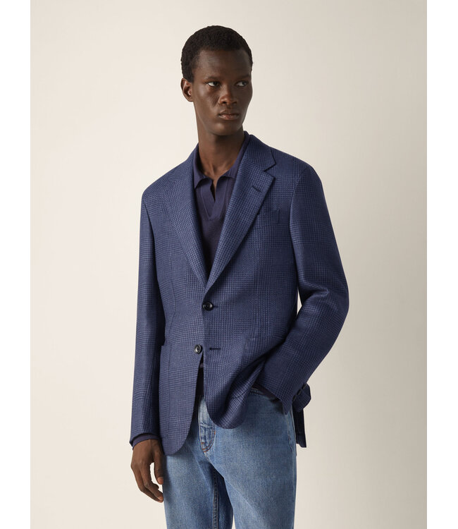 ZEGNA Veste bleue en cachemire, soie et lin