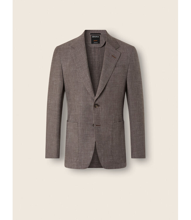 ZEGNA Brown Crossover Wool Silk and Linen Jacket