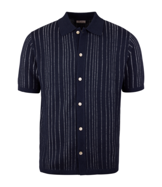 STENSTROMS Navy Striped Knitted Polo Shirt