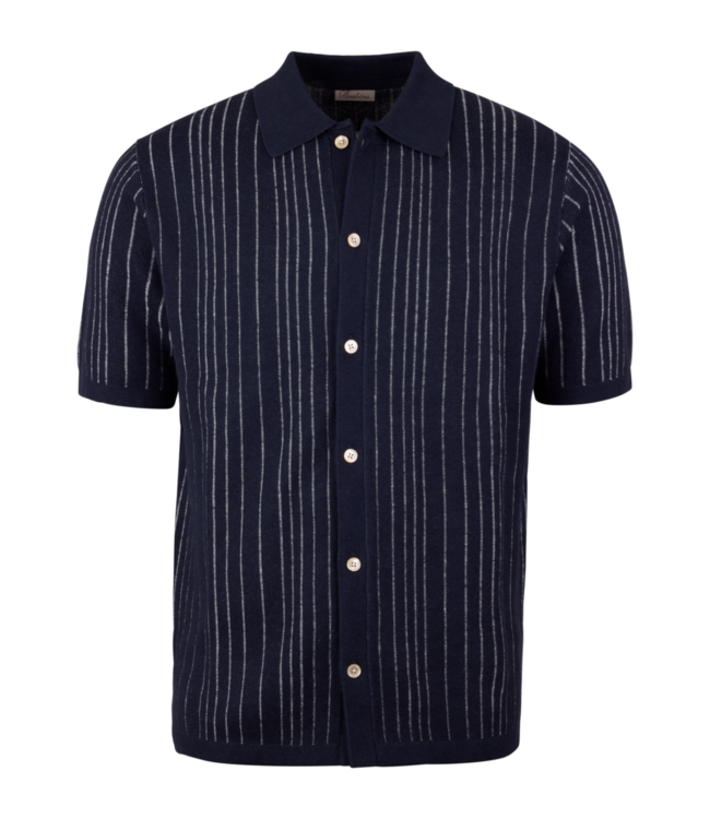STENSTROMS Navy Striped Knitted Polo Shirt