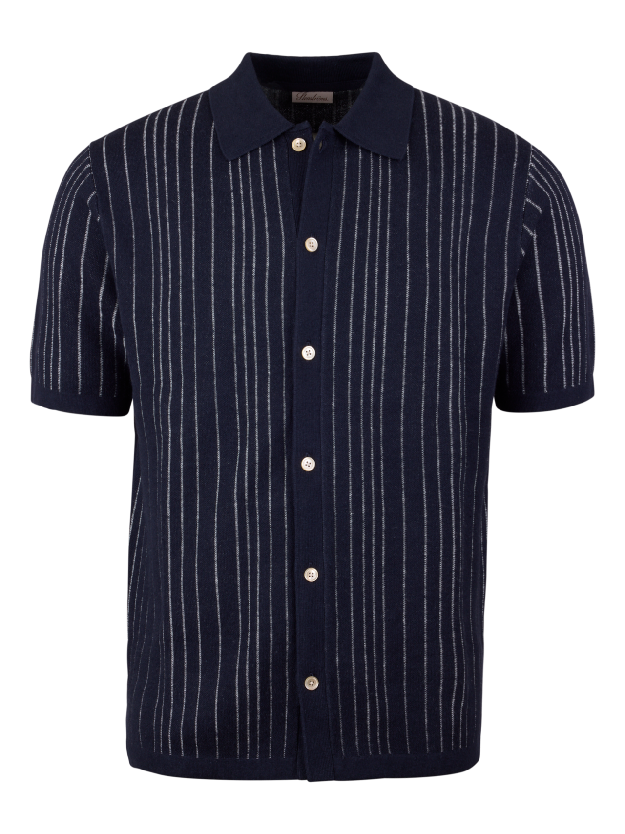 Navy Striped Knitted Polo Shirt