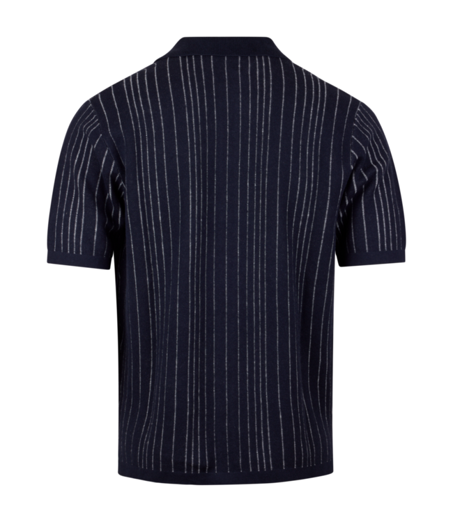 STENSTROMS Navy Striped Knitted Polo Shirt