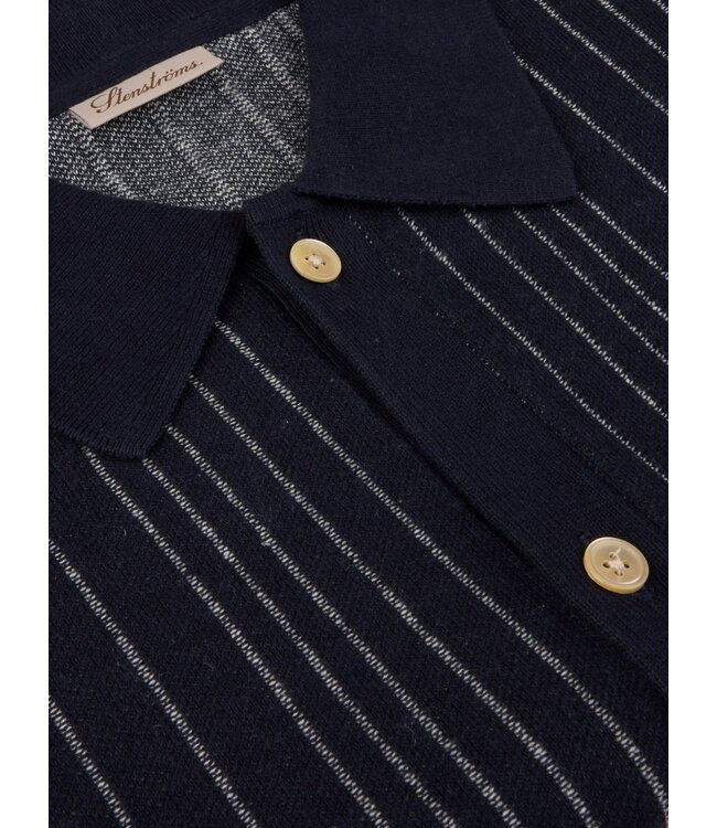 STENSTROMS Navy Striped Knitted Polo Shirt