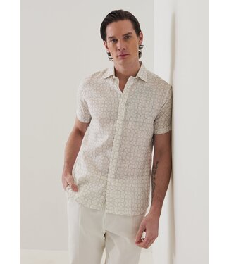 Patrick Assaraf Chemise en lin à imprimé géométrique