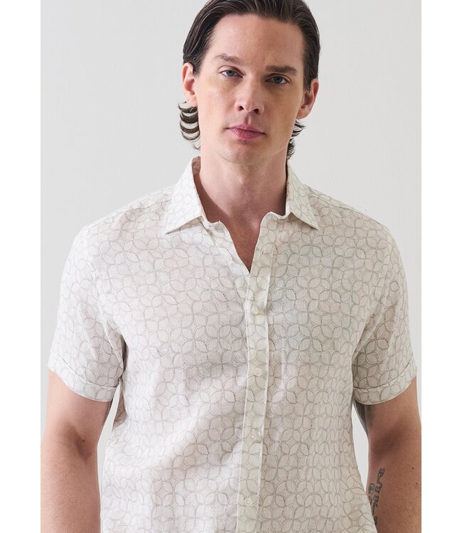 Patrick Assaraf  Geometric Print Linen Shirt
