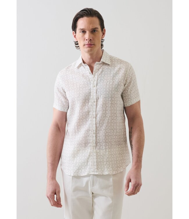 Patrick Assaraf  Geometric Print Linen Shirt