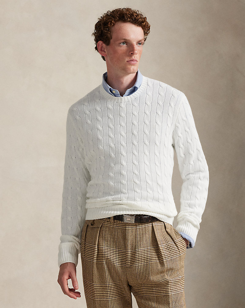 Cable-Knit Cotton Crewneck Sweater