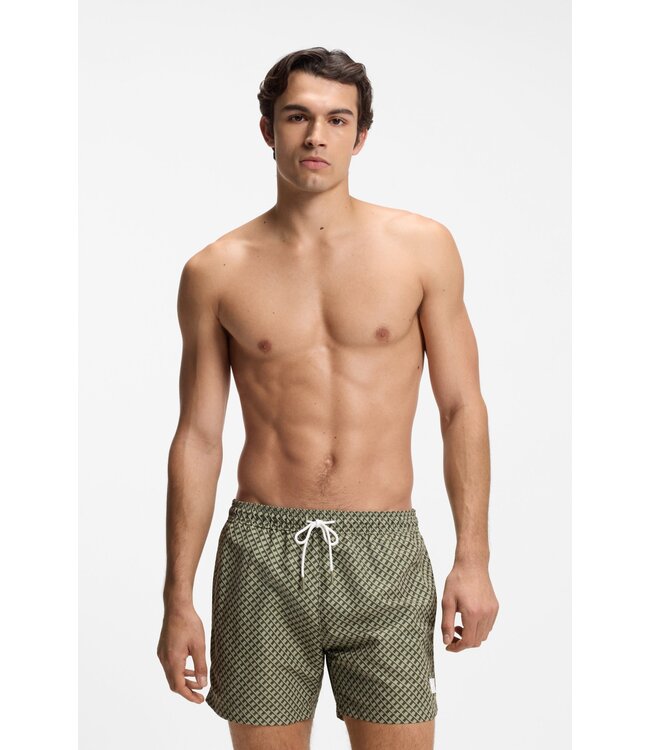 BOSS Micro-Print Swim Shorts with Logo Badge