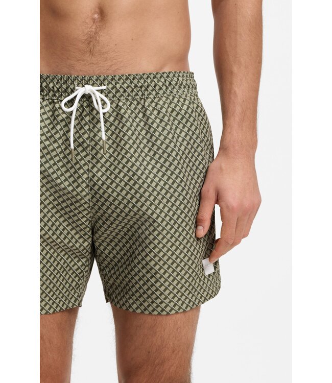 BOSS Micro-Print Swim Shorts with Logo Badge