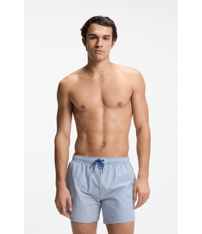 BOSS Short de bain en seersucker avec logo brodé