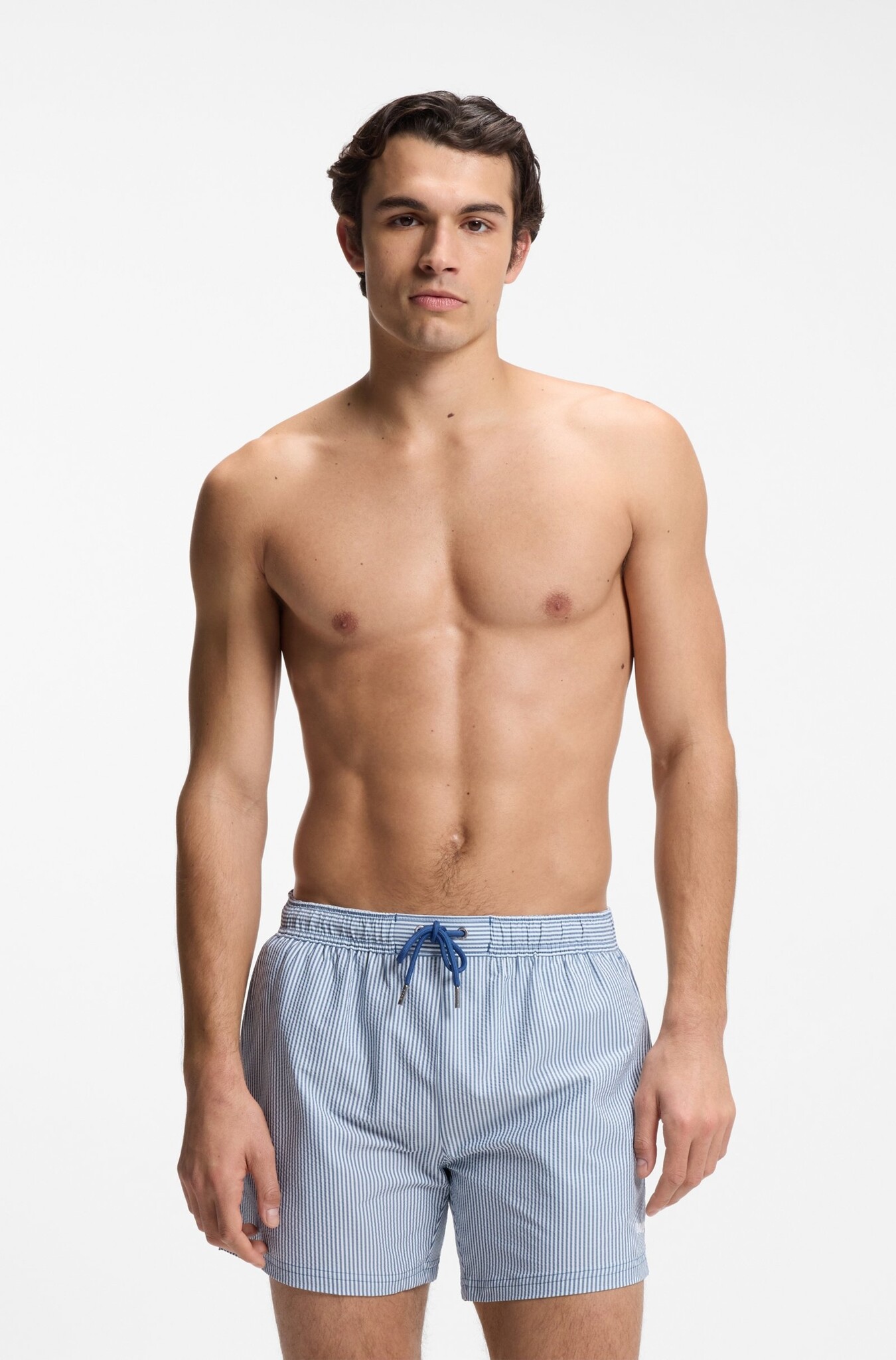 Swim Shorts in Seersucker Fabric with Embroidered Logo