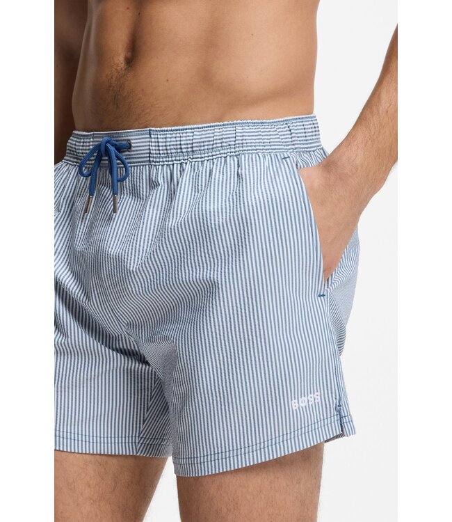 BOSS Swim Shorts in Seersucker Fabric with Embroidered Logo