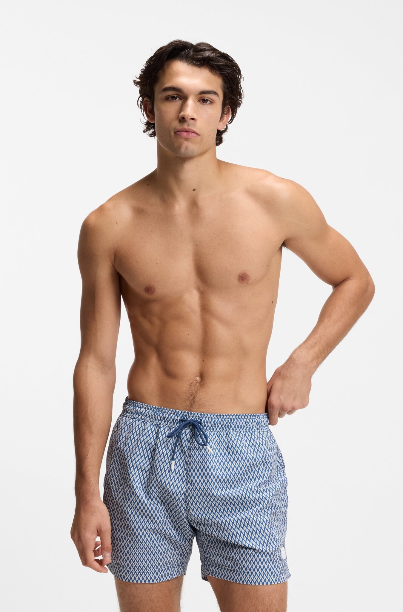 Micro-Print Swim Shorts with Logo Badge