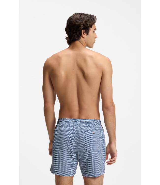 BOSS Micro-Print Swim Shorts with Logo Badge