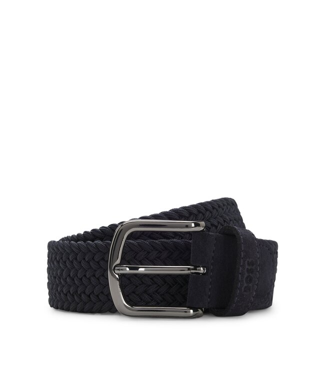 BOSS Woven Belt with Leather Trim
